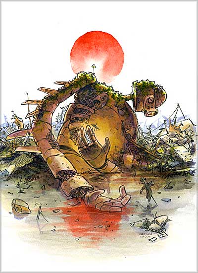 イラスト「瓦礫の中のラピュタ・ロボット」
